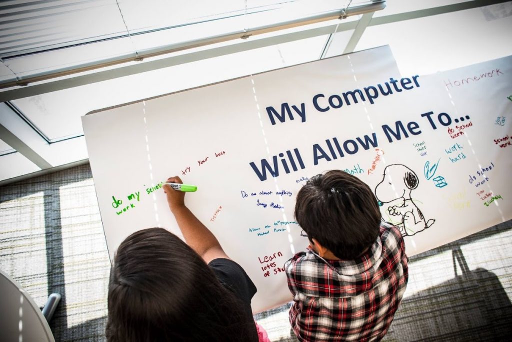 Children at white board answering My Computer Will Allow Me