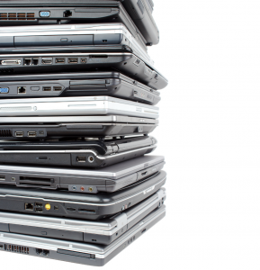 Laptops stacked