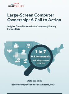 Report cover with the title Large-Screen Computer Ownership: A Call to Action